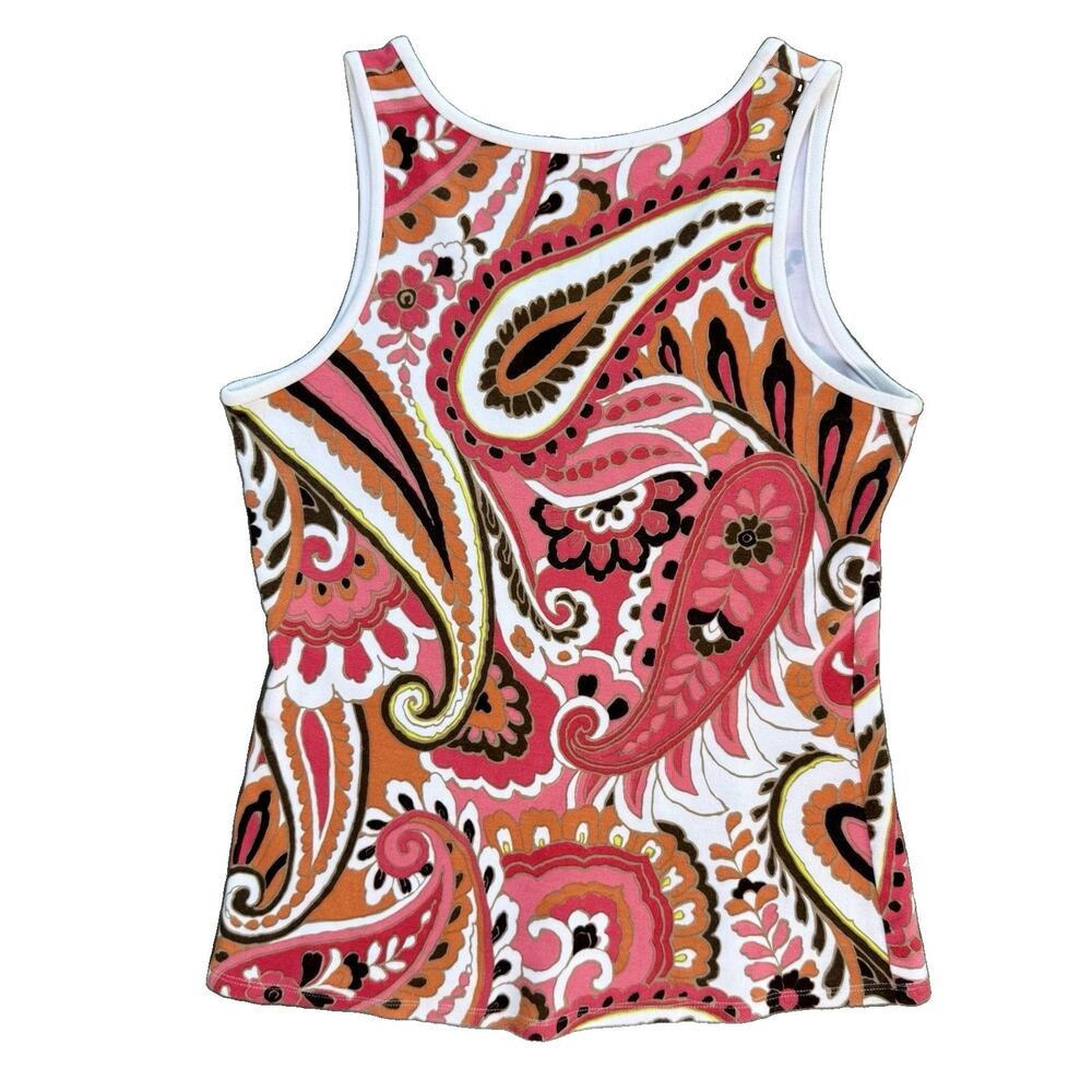 Worth New York Paisley Tank Top SMALL Pink Orange Stretch Sleeveless USA Made
